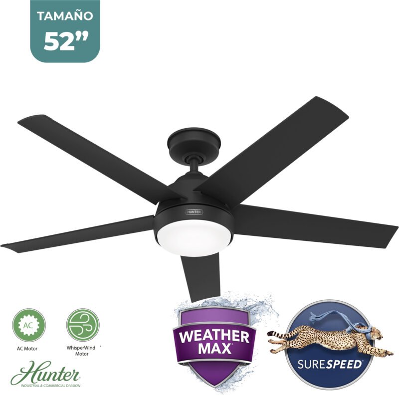 Ventilador de techo Hunter Skyflow 52″ Negro Mate con luz LED